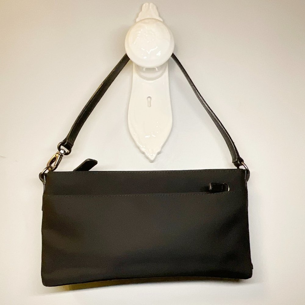 coach black leather & nylon pochette, micro shoulder bag, wristlet - all in one!